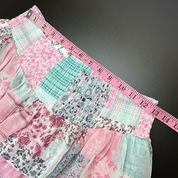 Madden NYC Smocked Double Ruffle Skort Sz L Floral Patchwork Print Flowy Prairie - Picture 10 of 12